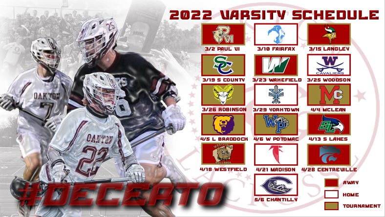 OaktonLacrosse's tweet photo. The 2022 season is here!!! New team, new faces, new attitudes, same goals, same values. Can’t wait to see everyone in the stands this spring supporting our boys. Best of luck to all Oakton HS spring sports this season as we will be rooting for you. COUGAR PRIDE!!! #decerto https://t.co/LkE1CVE8KE