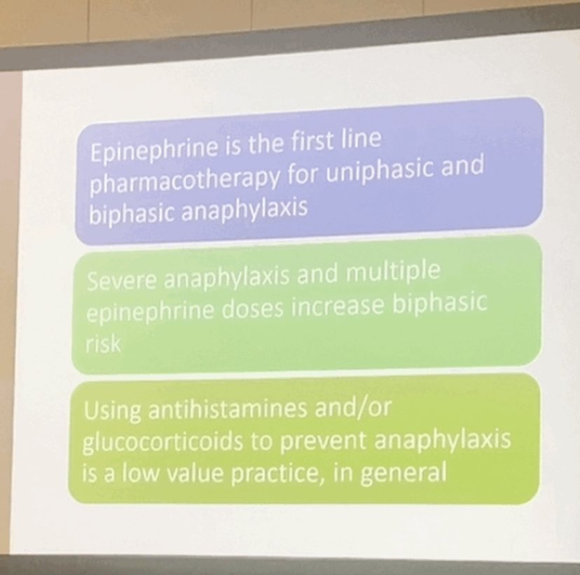 Marcus Shaker - prolonged observation for anaphylaxis 6 vs 1 hour costs minimum 68k for every case of biphasic anaphylaxis detected #AAAAI22 #MedTwitter i wonder if EM would be open to shorter obs times for patients with no clear risk factors for biphasic? #stopgivingbenadryl