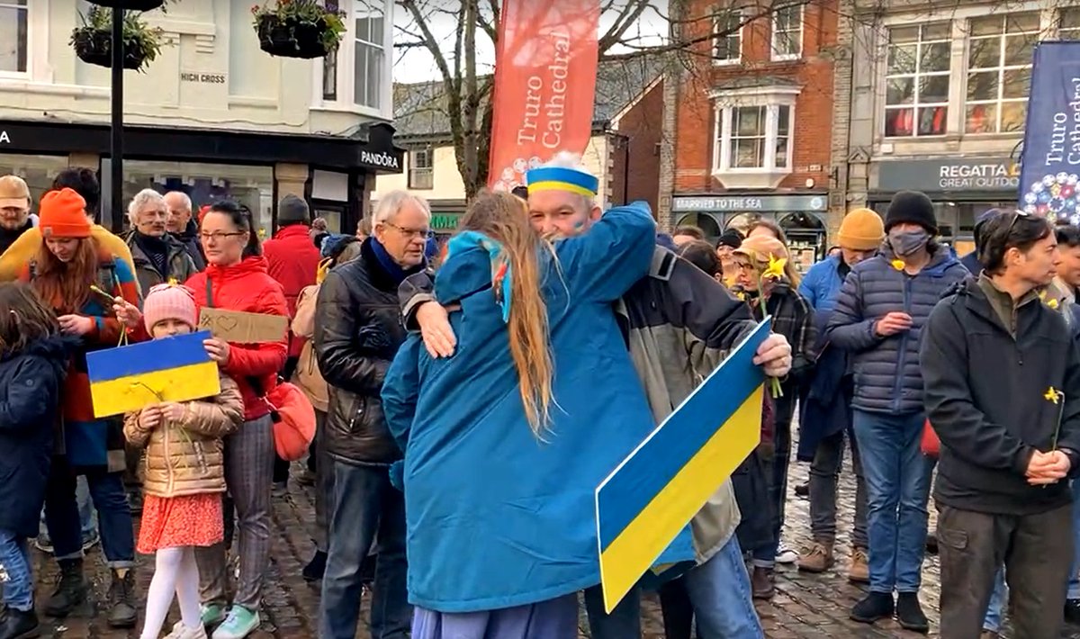 Thanks so much to the hundreds of big-hearted people who came to express their solidarity with the people of #Ukraine in #Truro today.

Thanks to your generosity, we raised more than £1200 for the Help Ukraine Emergency Appeal.

We were so proud of #Cornwall today.