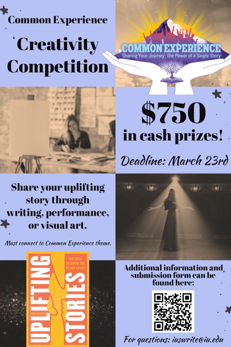 IUSWriting's tweet image. Common Experience Creativity Competition now open! Follow the code to the form for submission, more information, and details.