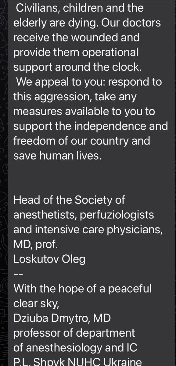 Please share in support of our Anaesthesia &amp; ICU colleagues continuing to care for their countrymen &amp; women throughout Ukraine.

It’s 2022 &amp; difficult to fathom