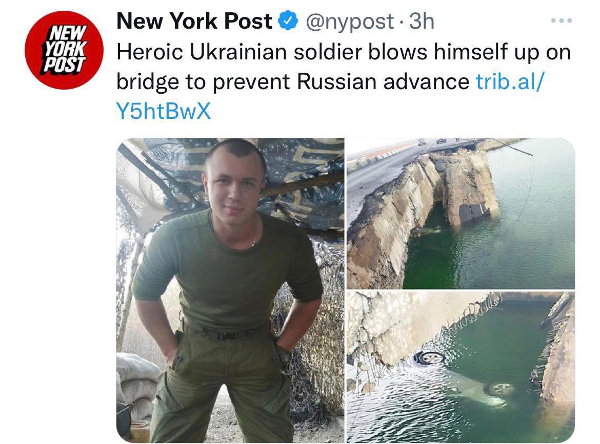 وبما أن رئيس بلغاريا ذكر الإرهاب، فلنقرأ كيف تصف 'نيويورك بوست' جندياً أوكرانياً قام بتفجير نفسه على جسر لمنع التقدم الروسي، وصفته 'جندي أوكراني بطل'