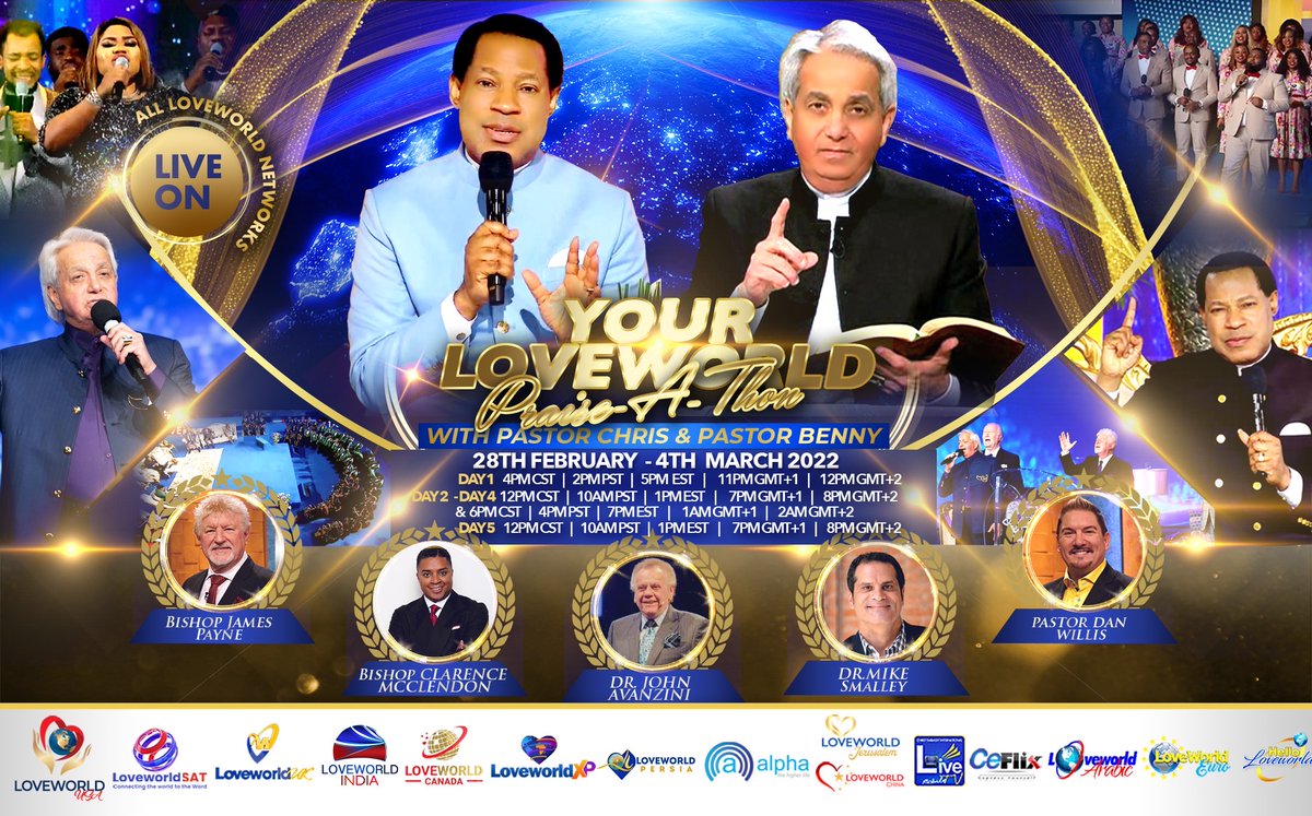 LoveworldUSA's tweet photo. 🔥LIVE TOMORROW🔥Your Loveworld Praise-a-Thon with Pastor Chris and Pastor Benny | Monday, February 28 to Friday, March 4th, 2022

👉  For more information and to create your avatar, please visit: https://t.co/R20zomhbSQ https://t.co/0E2IXK9BvZ