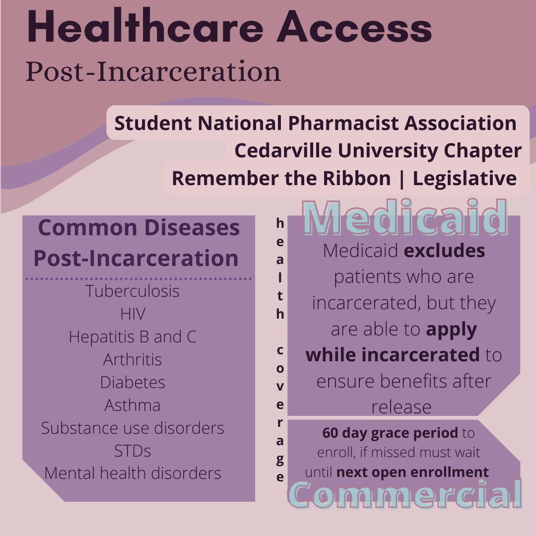 CU_SNPhA's tweet photo. Our RTR and LMBI Chairs worked together on these infographics describing some of the information we found when researching healthcare access after incarceration.  @snphalmbi @snpha_rtr #SNPhALMBI #RememberTheRibbon #GrowingFromOurRoots https://t.co/UVnvp7VDaq