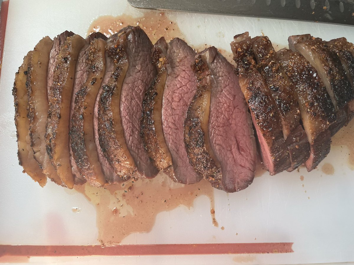 Grumbling_Ogre's tweet photo. @HowToBBQRight I picked up a nice picanha roast from my local butcher and fired up my pellet smoker. How am I doing, boss? https://t.co/g8TXZW8ORr