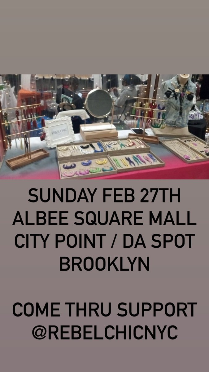 ItsShidaB's tweet photo. We here all day @rebelchicnyc Pull Up! 
COME THRU &amp; SUPPORT &amp; RETWEET THIS PLEASE! 💜
#WhereBrooklynAt #ShopSmall #CreativesAndCultural #BlackCreatives #Jewelry #Handmade #Leather #BHM 
#AlBeeSquareMall #BROOKLYN
#CityPoint #DaSpot #RebelChicNYC #Support https://t.co/HL2gb5Bduv