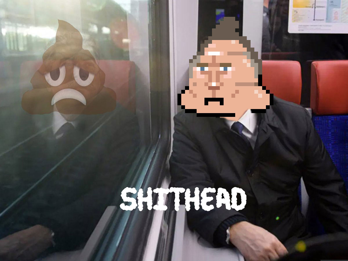 shitheadzNFT's tweet photo. @sadgirlcassi It's hard to look you self in the face. 

#FckPutin #VladimirPoopin #VladimirPutin #lowart #degenart #shart #pooliticalsatire #shtheadz https://t.co/BGnIuHhCHN