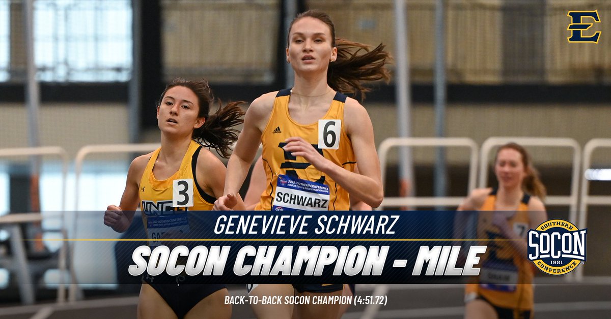🥇𝗕𝗮𝗰𝗸-𝘁𝗼-𝗕𝗮𝗰𝗸 𝗦𝗼𝗖𝗼𝗻 𝗠𝗶𝗹𝗲 𝗖𝗵𝗮𝗺𝗽𝗶𝗼𝗻🥇

Congrats to Genevieve Schwarz on winning her second straight conference championship in the mile with a time of 4:51.72! 

#ETSUTough