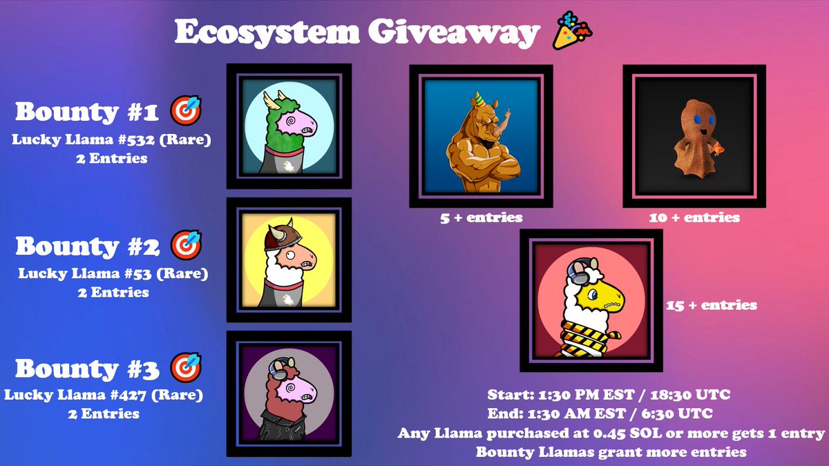 LLLNFTs's tweet photo. Ecosystem giveaway today!!

#nft #NFTGiveaway #solana https://t.co/Om2YUSw5fu