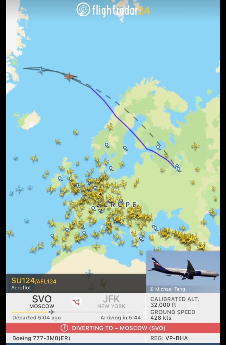 Greenland, as a Danish territory part of the EU, restricts airspace from Russian flights. A flight from Moscow to NYC is trying to find a place to land. #Russia #Ukraine
