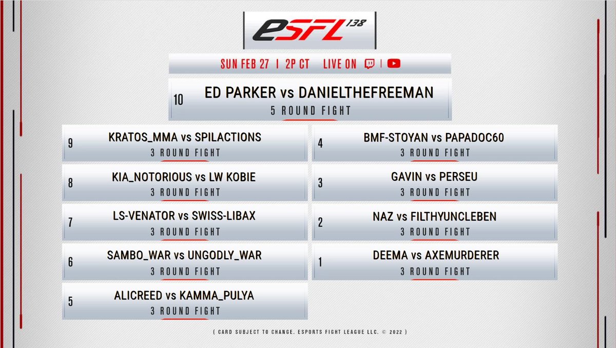 Boiler569's tweet photo. @ESFLGaming going LIVE in less than an hour ---
2 PM CT

First Playstation card in almost 2 months with some insane matchups!!

@EdParker02 @GenjoyanDaniel @Spil_Actionzz @Papadoc60UFC @LeeMcGrath99 @kaynlibaax 

and many more!!! https://t.co/5jT6OI20nL
