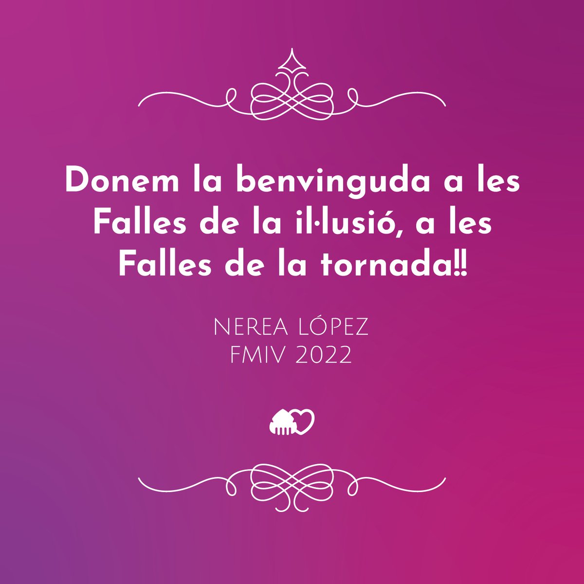 🗣️ "Donem la benvinguda a les #Falles de la il·lusió, a les Falles de la tornada!". Nerea López, Fallera Major Infantil de València 2022.
#Crida22