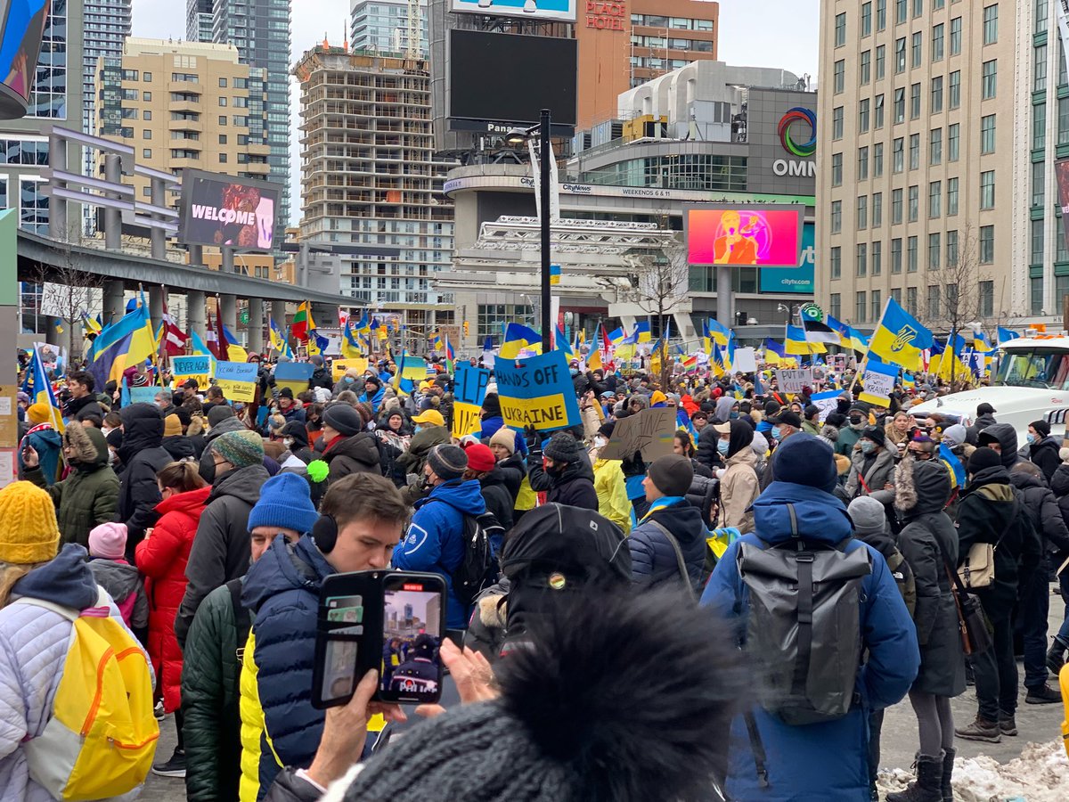 Rally at Dundas Square. In solidarity with Ukraine.