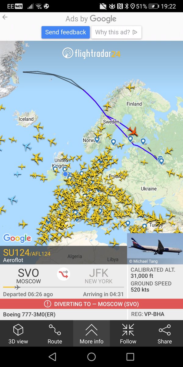EdnaMode's tweet image. Flight from SVO to JFK turned back. Putting the pressure on. #NoWar #Ukraine #flightradar24 #WeStandWithUkraine