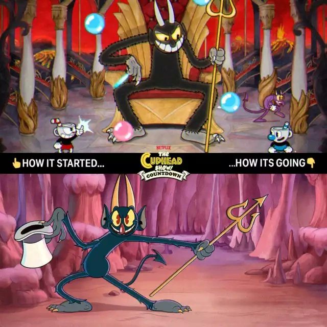 cupheadfanpage's tweet photo. How it started VS How it's going! What do you think is better? 🤔
#Cuphead #cupheadshow #TheCupheadShow #Netflix #Entertainment #TheDevil #GrimMatchstick #TheRootPack #RibbyAndCroaks #comparison https://t.co/fBh34yL6Vy