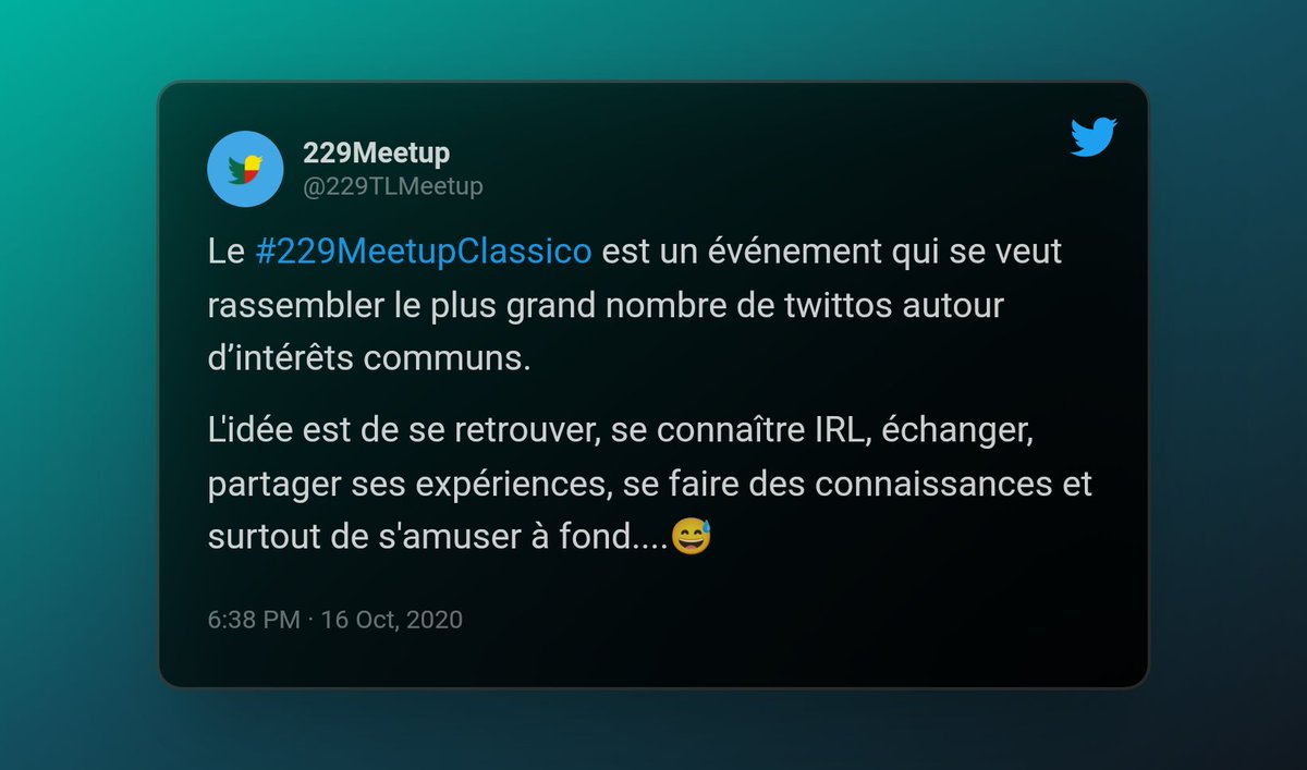 229TLMeetup's tweet photo. Helloooo, chic weekend ?

Nous expliquons à travers ces quelques images le concept du #229MeetupClassico https://t.co/ZOISCbYLzH