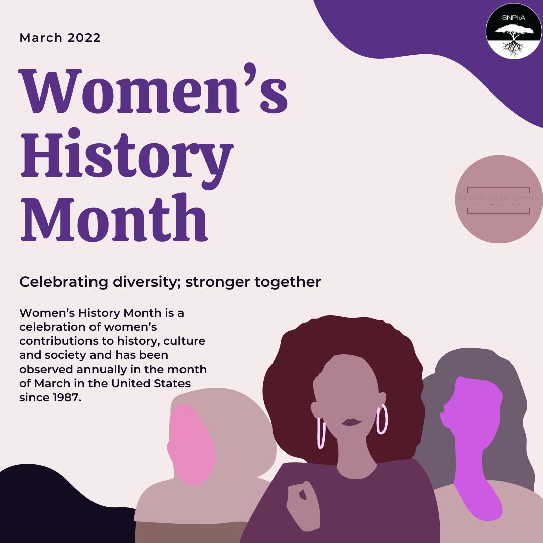 CU_SNPhA's tweet photo. Women's History Month starts in just a few days, and it's time to start thinking about ways that we as pharmacy students can support women in our communities! #ROOTS #SNPhA #SNPhACelebratesBlackHistoryMonth #HiddenFiguresChallenge #Region3ServiceIsKey #DiversityChallenge https://t.co/gcn4D2KIas