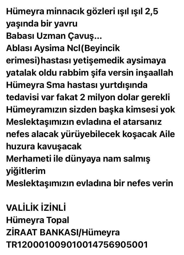 alitilkici38's tweet photo. Uzman çavuş sinan topalın evladı hümeyra desteklerinizi bekliyor
Yavrumuzu herkesin duyması için hep beraber listeye sokalım
Bir yavrunun sıhhat bulmasına vesile olacaksınız
HASTAGH
⬇️⬇️⬇️⬇️
#hümeyrayanefesol https://t.co/XD5AeL8egW