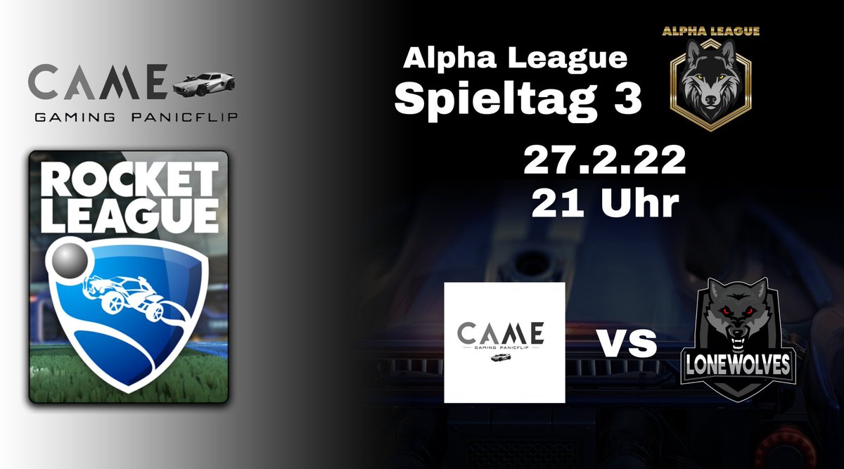 CaMe_Gaming's tweet photo. Spieltag 3 in der @AlphaLeague_RL 😎✌

Es geht gegen die #LoneWolves

Schaltet gleich gerne ein auf https://t.co/neaJACt2uU 

#CaMeToWin #CaMeForSuccess https://t.co/UWdL4qE6ob