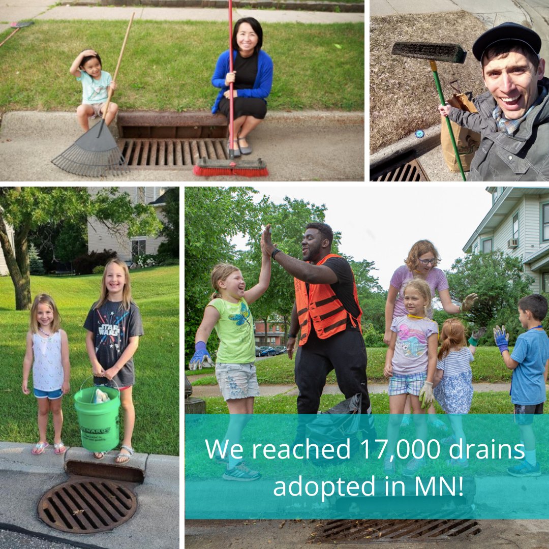 AdoptaDrainMN's tweet image. EXCITING NEWS! Adopt-a-Drain has reached over 17,000 drains adopted in Minnesota! A huge thanks to everyone who has done such terrific and important work keeping their storm drains, and in turn, our lakes and rivers clean.