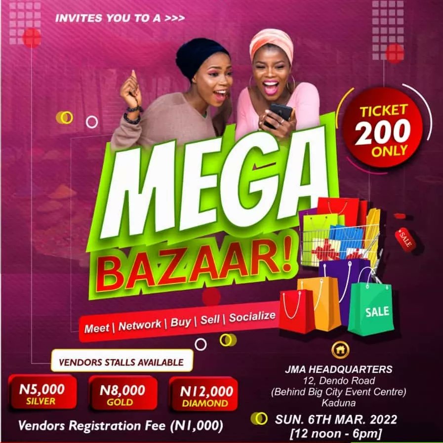 mega_bazaar2022's tweet photo. 7 days to the Mega Bazaar💃💃💃

Who is excited? It's sure going to be full of excitement, money-making, networking and learning in a fun way. 

Lets rock &amp; roll #kaduna in a business way.

#dragonsden #fun https://t.co/obYjCsLmyB