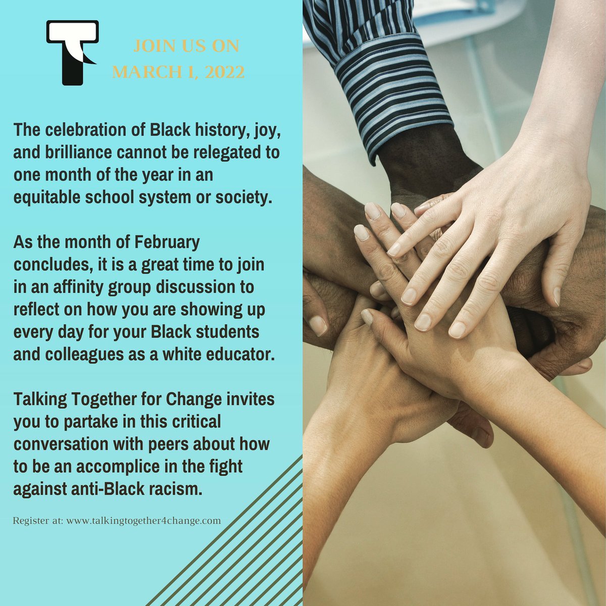 talking4_change's tweet photo. Let's talk about Anti-Black Racism: Inviting white educational professionals for an affinity group discussion on Tuesday, March 1 , 6:30-8:30 p.m. This is a free opportunity. Register at https://t.co/ZGHdtQcVz4 https://t.co/nRNNrOkZWZ