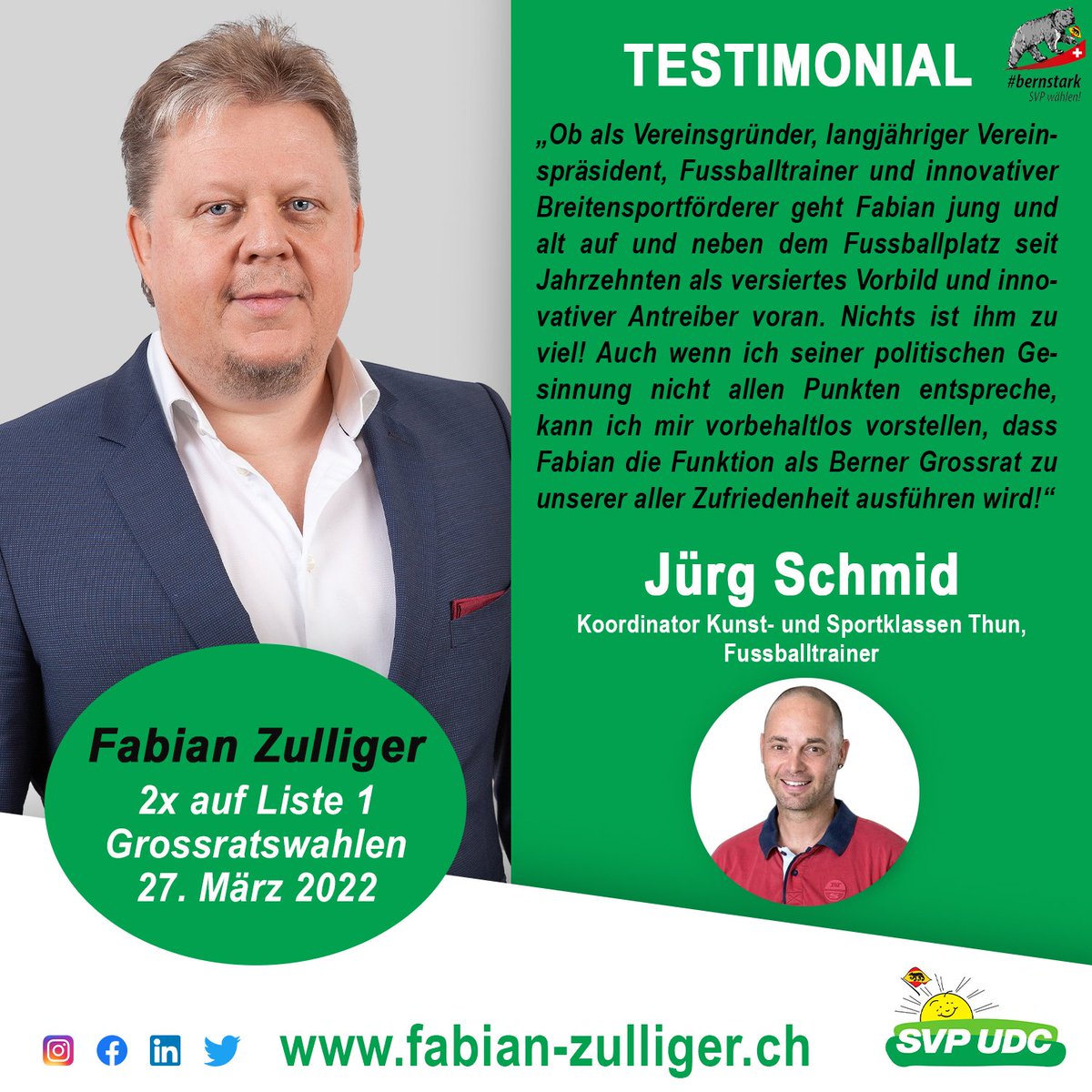 Vielen Dank für deine Wahlempfehlung <a href="/schmid_jurg/">Schmid Jürg</a> !

#wahlbe2022 #grossratswahlen2022 #politik #kantonbern #zulligerfabianindengrossrat #bodenständig #bürgernah #vernetzt #landwiederandieurne