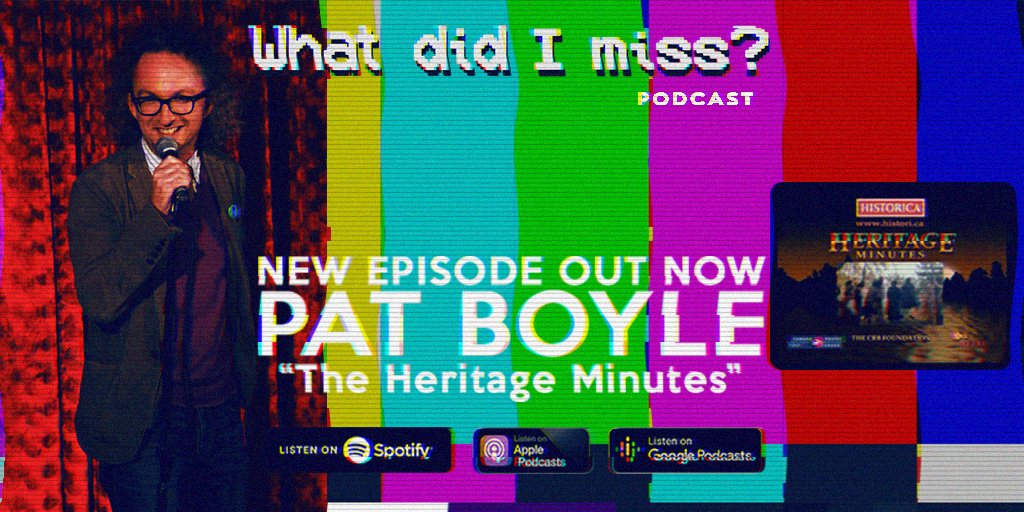 PodWhatDidIMiss's tweet photo. NEW EPISODE OUT NOW!
Did somebody say CANCON?🇨🇦
Beloved peach-basketcase Pat Boyle (@paddyjoeboyle) &amp; I discuss "The Heritage Minutes", a series a shorts every Canadian over 25 has been subjected to at some point in their lives🤣

🔊Available everywhere!
https://t.co/Uc7JiEoq0u↖️ https://t.co/t9F6uqfHVx