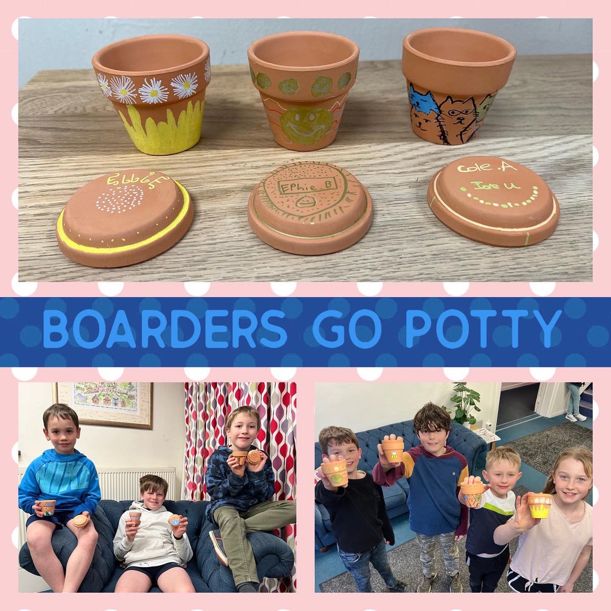 cpsboarding's tweet photo. BOARDERS GO POTTY - Our boarders had lots of fun this weekend creating some brilliantly artistic designs for seed pots, ready for our new prep garden. From windmills to spiders, cats to cactuses, they looked superb! #clayesmoreprep #iloveboarding #greatdesigns @BSAboarding https://t.co/h1EPm9NU8B