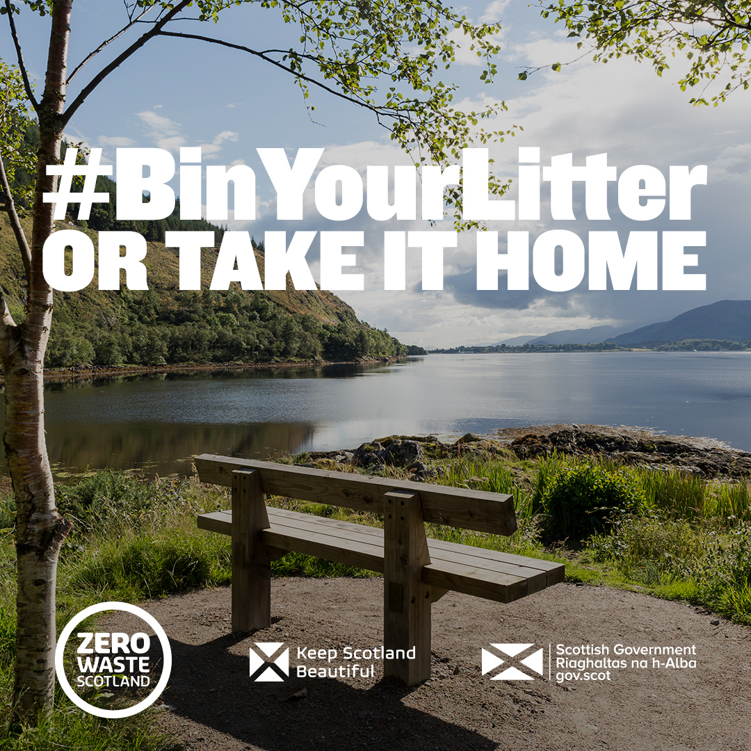 We're all responsible for keeping Scotland beautiful!

Please don't
❌Throw your litter out the car window
❌Leave your rubbish behind
❌Place litter next to an overfilled bin

Take your litter home if needs be.

#BinYourLitter @ZeroWasteScotland <a href="/Scotgov/">Scottish Government</a>