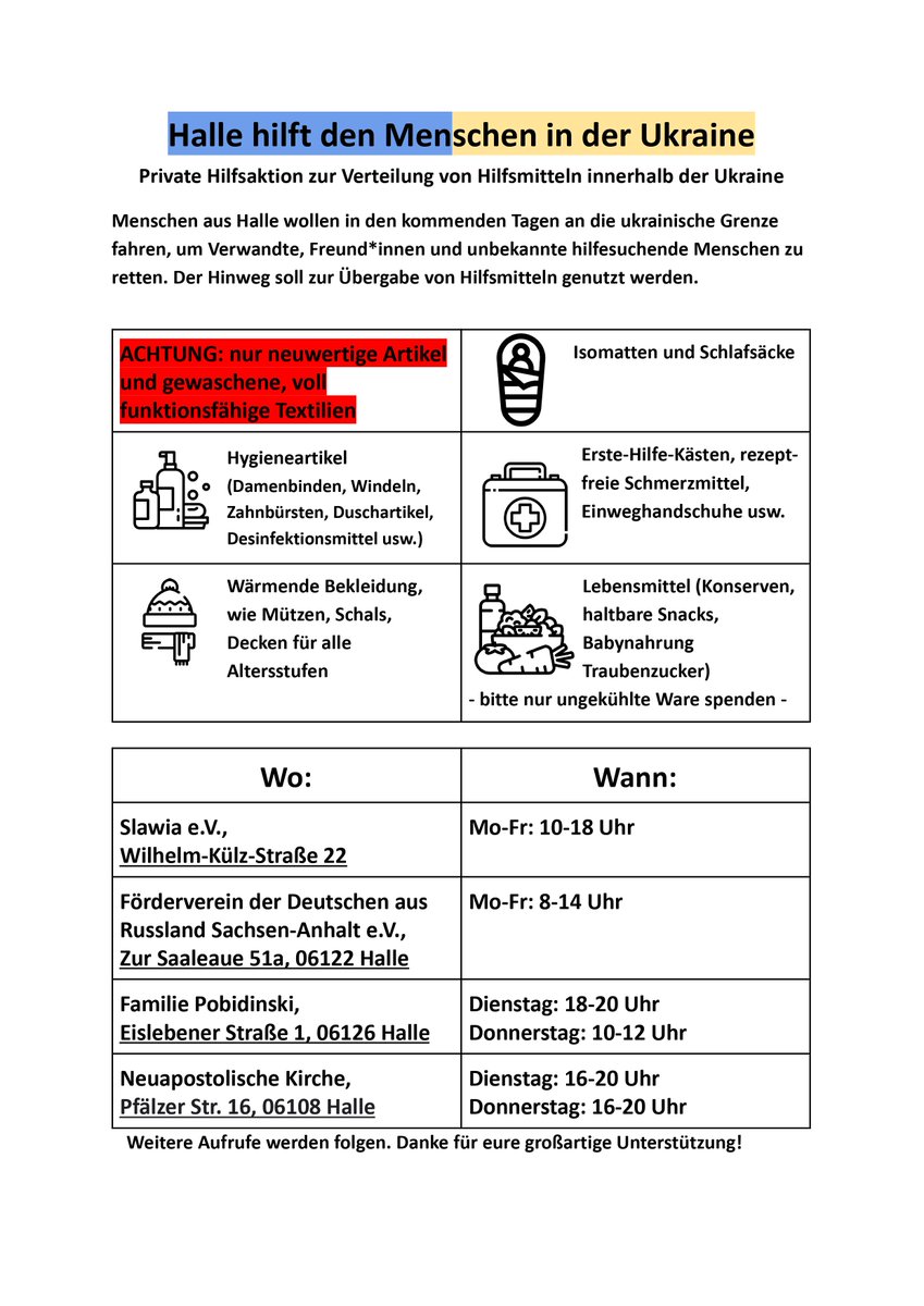 Weil es heute spontan so gut lief, wird nun die ganze Woche an noch viel mehr Orten quer durch #Halle gesammelt. Die Hilfsbereitschaft für die Menschen in der #Ukraine ist wirklich überwältigend! #WeStandWithUkraine