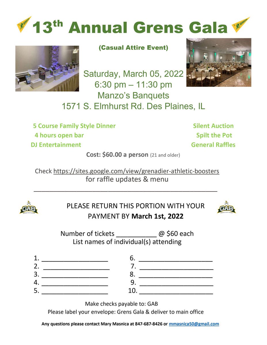 GRENS_Boosters's tweet photo. The Gala is less than a week away! Reserve your space by 3/1! Raffles, silent auction, split the pot. Show your support to the  @GrenAthletics! #WeAreEG #gala https://t.co/kU9K5SAAUa