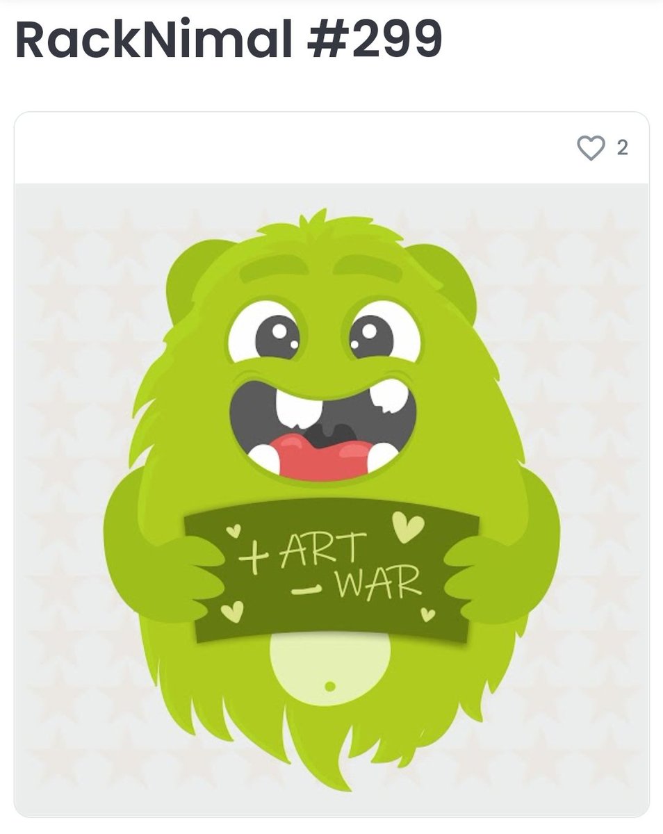 monsters_crypt's tweet photo. Shout out to @racknimal who sent us these cute fella! We can't agree more with this furry dude's message ♥️
Thanks! 🤜🤛
Don't forget to check the RackNimal Monsters https://t.co/C8g4TV7Dz6

#nft #moreartlesswar #OpenSeaNFT #nftartist #NFTshill #NFTCommunity #nftart https://t.co/Qgy0JlA59i