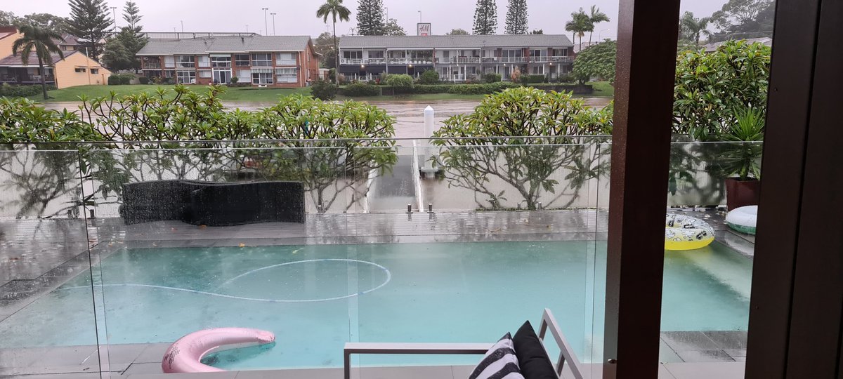 nikkinoo1973's tweet photo. Rising for another half hour and then it will be peak of high tide. Walked through a metre of water to get onto pontoon. 

Just crazy...and it's still raining!!

🙏

#qldfloods #broadbeach https://t.co/Gizb8coIxY