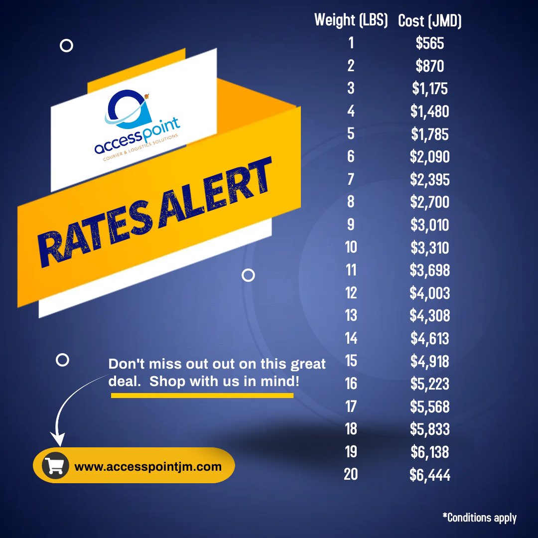 accesspoint876's tweet photo. Our rate sheets!!! Sign up at https://t.co/iPjMpM0uSv and start shipping today with your own address that ALWAYS up and running. #shippingwithease https://t.co/Oh08QZ0jio