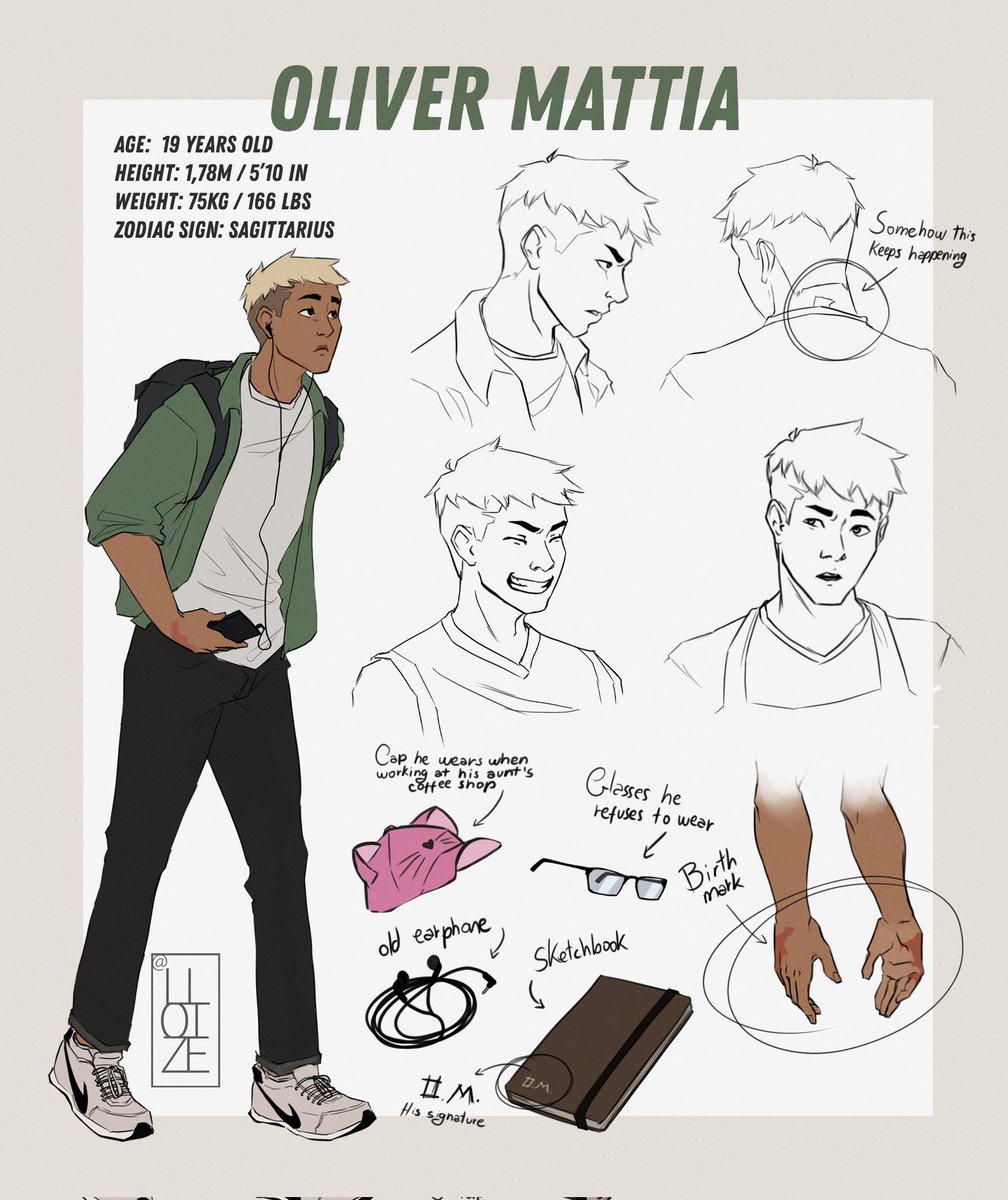 lloizee's tweet image. For those who don't know, I'm planning my first webcomic! And this is my protagonist, Oliver. 

#OC #originalcharacter #webcomic #digitalart #characterdesign #charactersheet