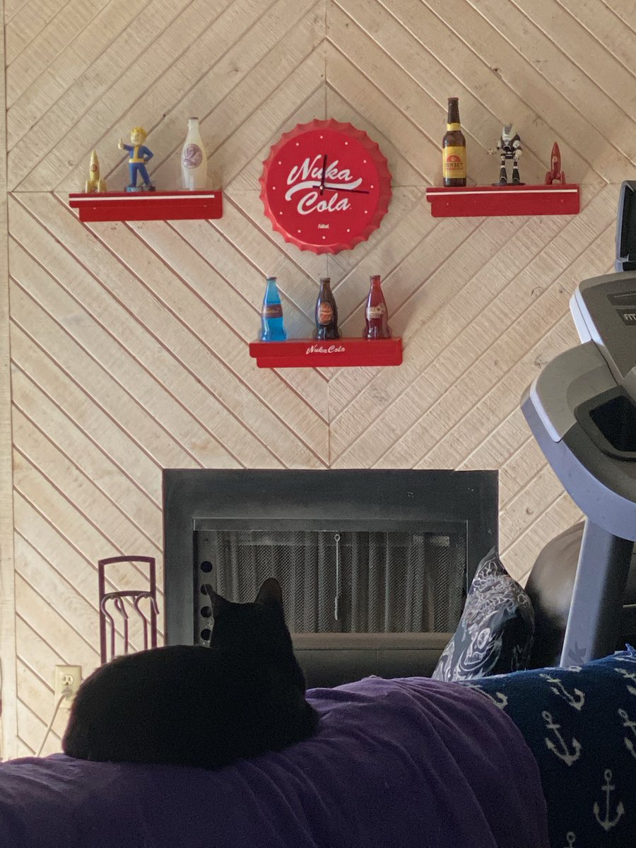 Atomic_Amazon's tweet photo. I made these #nukacola shelves for my favoritest companion, @NukaFan1, to display his treasures on. Not too bad, iidssms. #vault54 #Fallout https://t.co/E8lmL9y1GO