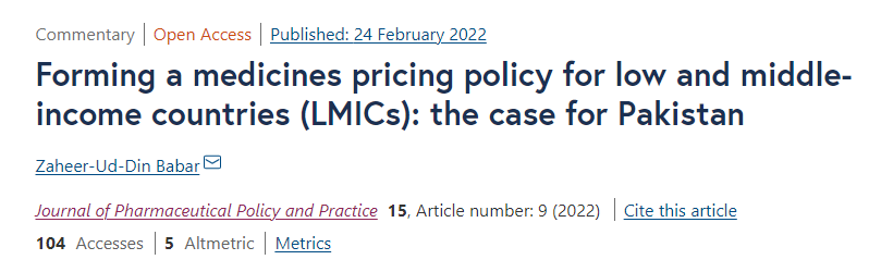Medicines Pricing Policy! @ZUDBabar Excellent discussion to understand & improve medicines pricing policy for countries (LMICs). This is a must-read for policymakers & researchers. Link: joppp.biomedcentral.com/articles/10.11… @editorjoppp #medicine #pricing #policy #LMICs #Pakistan #NadeemZia