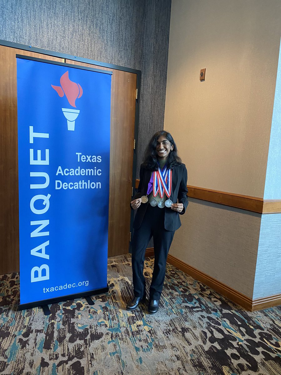 MemorialAcDec's tweet photo. Memorial Academic Decathlon competed in the 2022 Frisco State Competition this weekend. These amazing students earned 10 medals!!! 3 Gold, 5 Silver , and 2 Bronze. Ashwin also placed 3rd overall for Medium School Honors and won a scholarship!! Congrats MHS Ac Dec!! @2018Memorial https://t.co/ChRU0J7Ce6