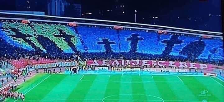 time4thetruth_'s tweet photo. Belgrade, Serbia (Fc Red Star Belgrade)

In Belgrade, 60,000 spectators sing songs in honor of Putin and Russia.

The country and the flag of #Ukraine are mocked as a cemetery full of graves and crosses.

Serbia is a EU member candidate... https://t.co/5oWQmCyJAs