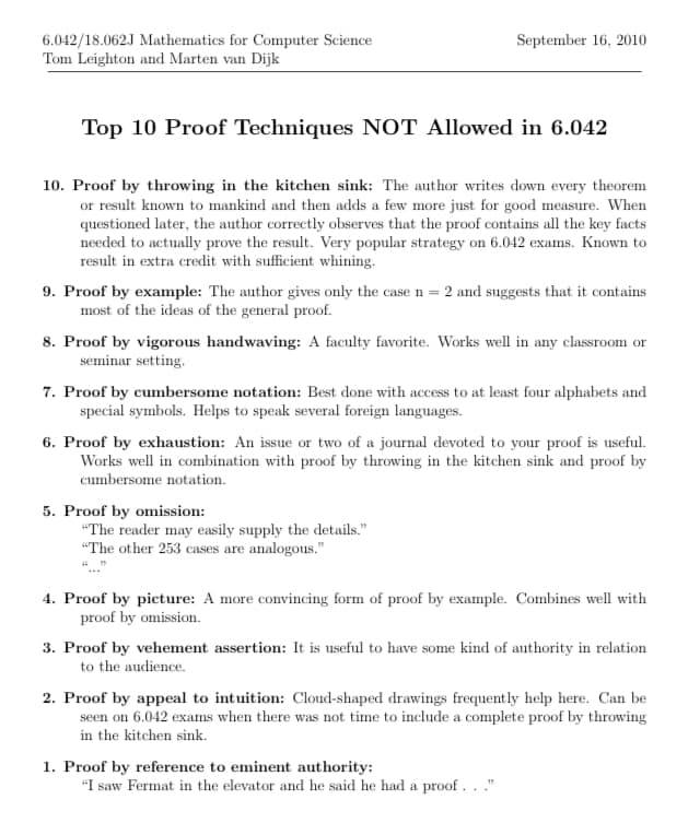 Disallowed proof techniques :-)