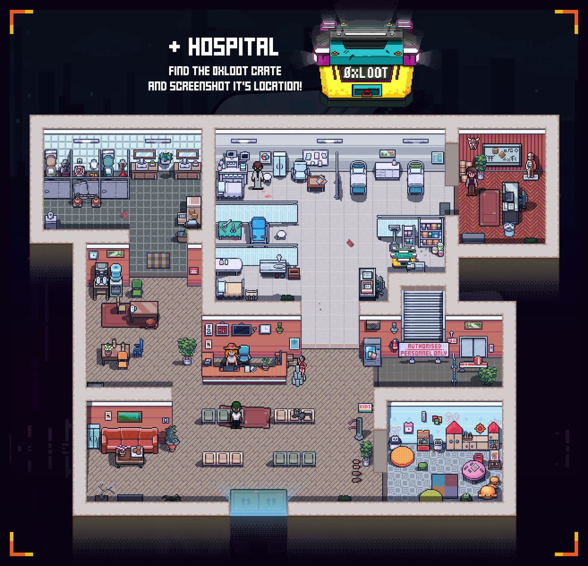 0xWRLD's tweet photo. First Interior REVEAL + 10 #0xLOOT Crates!

Tired after battling your NFT in the arena against other chains? Head over to the hospital to rest up!

Bonus: 10 Loot Crates up for grabs!

1) Find the 0xLOOT &amp; Screenshot in comments!
2) Tag a Web3 Addict + RT!

#0xWRLD https://t.co/jv4fn6k6dV
