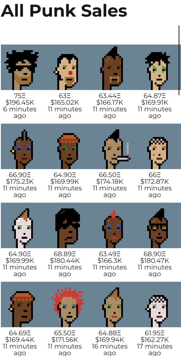 comfydevil's tweet photo. Sixteen floor punks swept in the last 20 minutes. #cryptopunks https://t.co/Vrb9NCG0UZ
