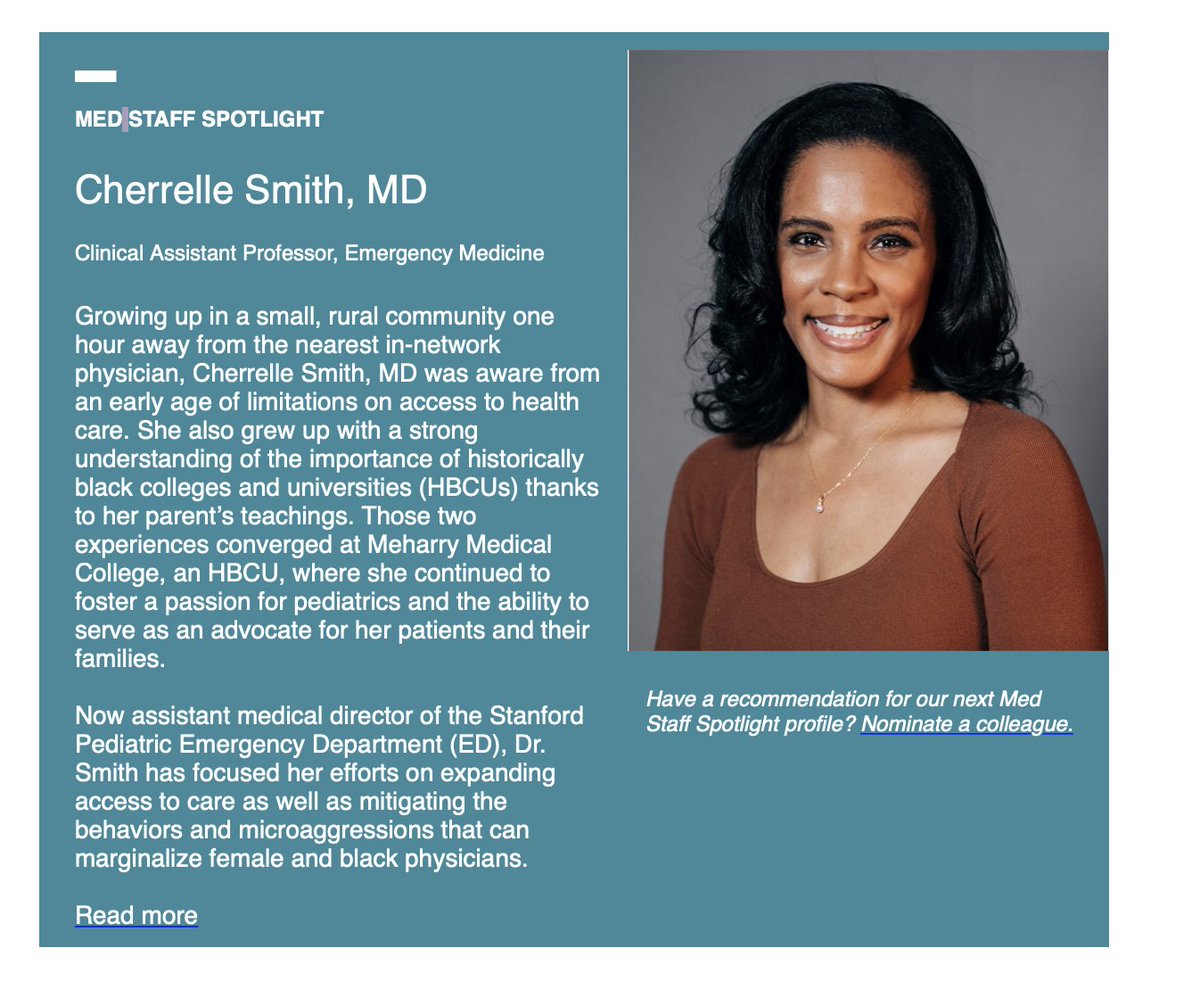 Blomkalns's tweet photo. @StanfordEMED and @Blomkalns so proud of Cherrelle Smith featured in Stanford Med Staff Spotlight. https://t.co/1SJn2E3zO5