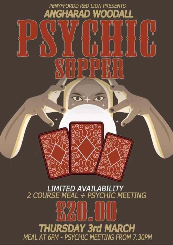 PenyfforddRed's tweet photo. #PsychicSupper returns this Thursday 03 March at #Penyffordd #RedLion. 
🚨 ALMOST SOLD OUT 🚨 
£20 for psychic readings &amp; 2 course meal in our #WelshRestaurant set in the heart of #Flintshire 
Book via info@redlion-penyffordd.com or 01244 540682 https://t.co/cUduZlPgyf