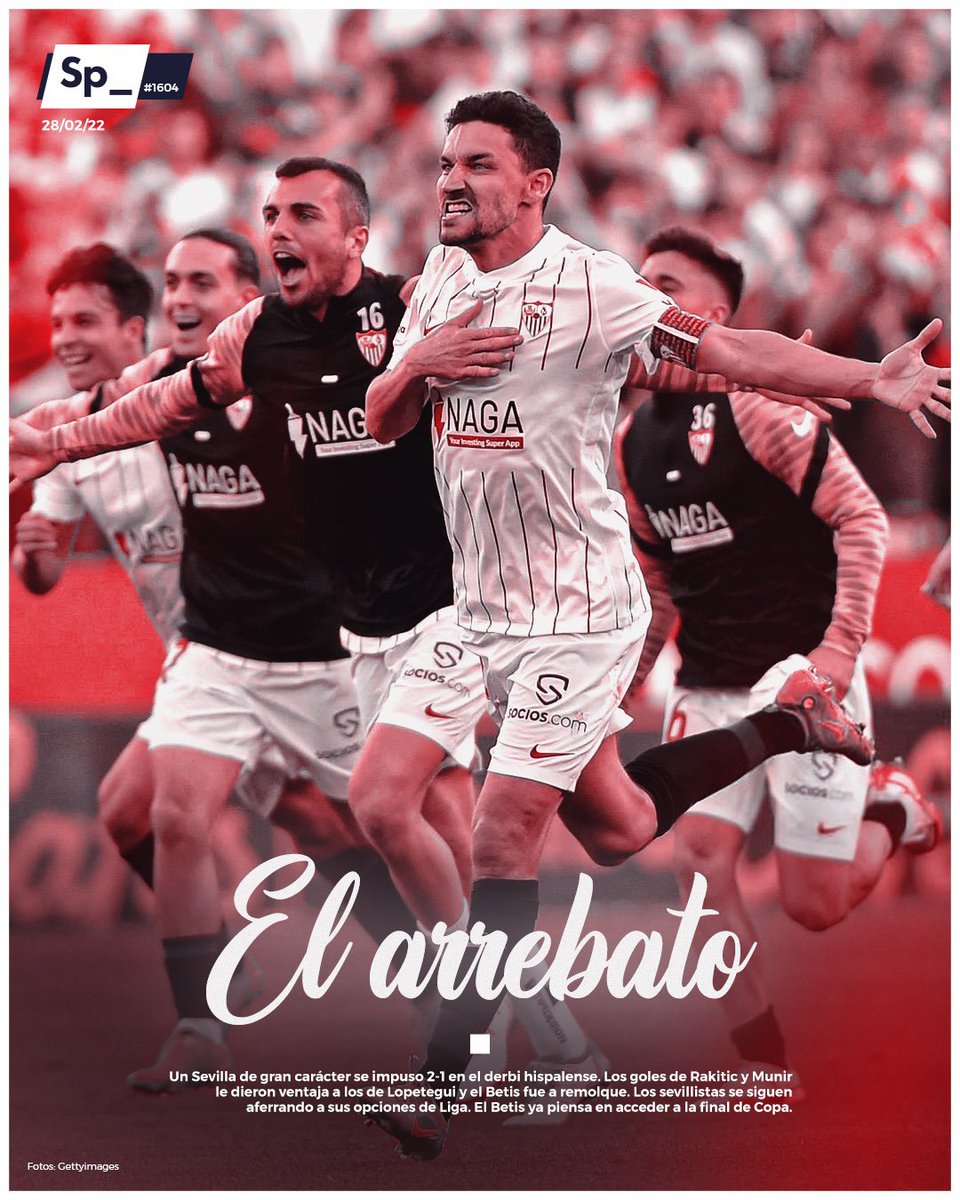 SpheraSports's tweet photo. ⚪️🔴 El @SevillaFC se lleva el derbi hispalense. El @SevillaFC se lleva la #PortadaSp_ 🗞 

🎶 @arrebatoficial 🎵 https://t.co/ut9cnUMRUA