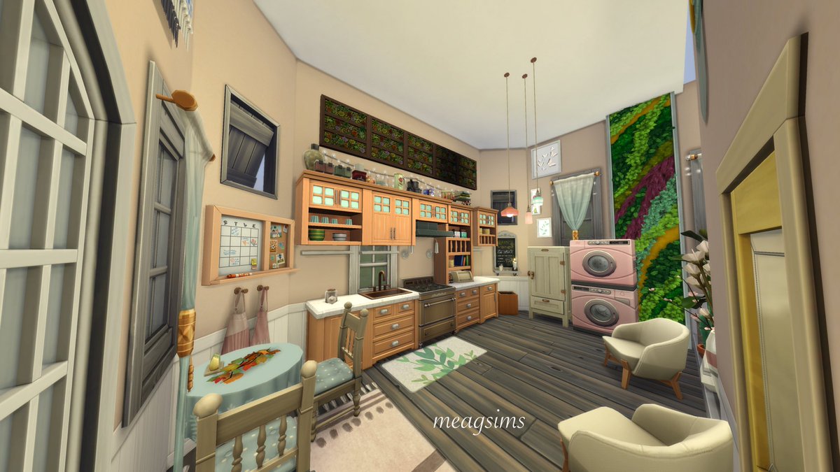 meagankart's tweet photo. Living space w kitchen and laundry #Sims4 #Sims #TheSims #TheSims4 #ShowUsYourBuilds #simstinyhome https://t.co/DgPyKG4XYF