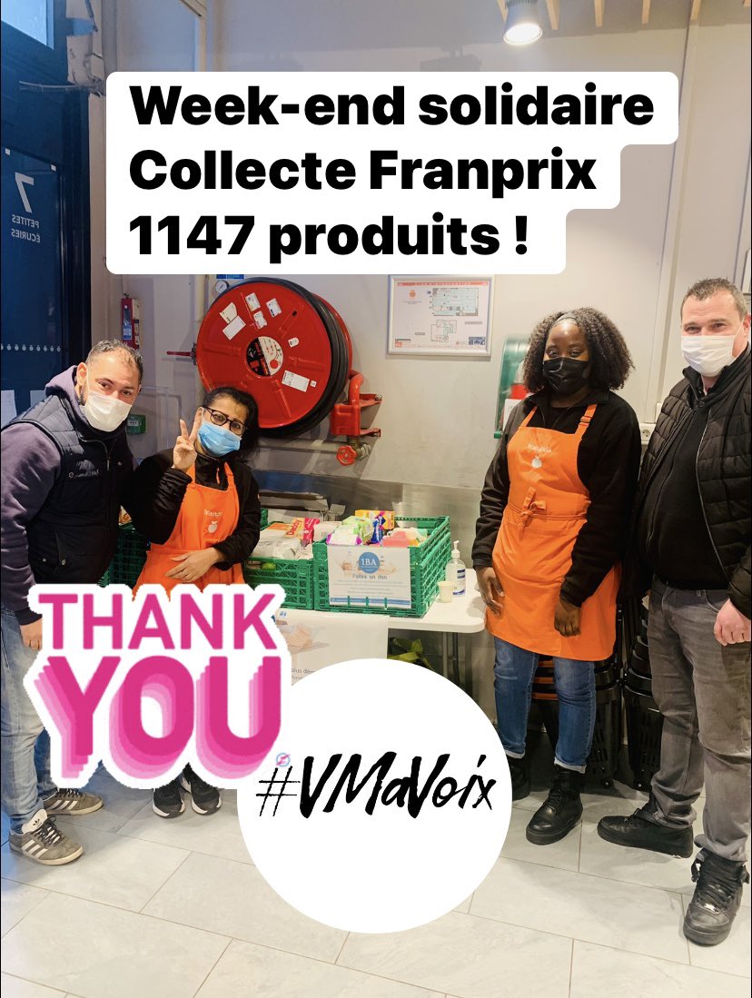 vmvoix's tweet photo. Nous remercions encore une fois tous les bénévoles! Grâce à votre engagement et à votre soutien, des centaines de personnes bénéficient de denrées alimentaires et de produits d'hygiène ! 

Ce week-end solidaire, la collecte Franprix a permis de collecter 1142 produits ! https://t.co/ZGtPGnNyJV