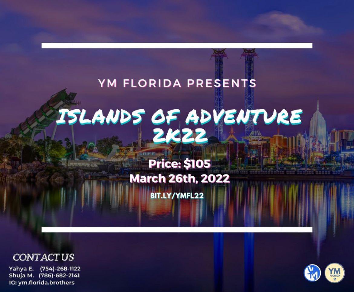 YoungMuslimsSFL's tweet photo. Salaam Guys!! Join us for our first ever trip to Islands of Adventure! The event will take place on March 26th, and the price is $105. This includes transportation, food, and overnight stay. 
Sign up using the link above or in bio, and DM us with any questions. https://t.co/vpfLdqngQ6