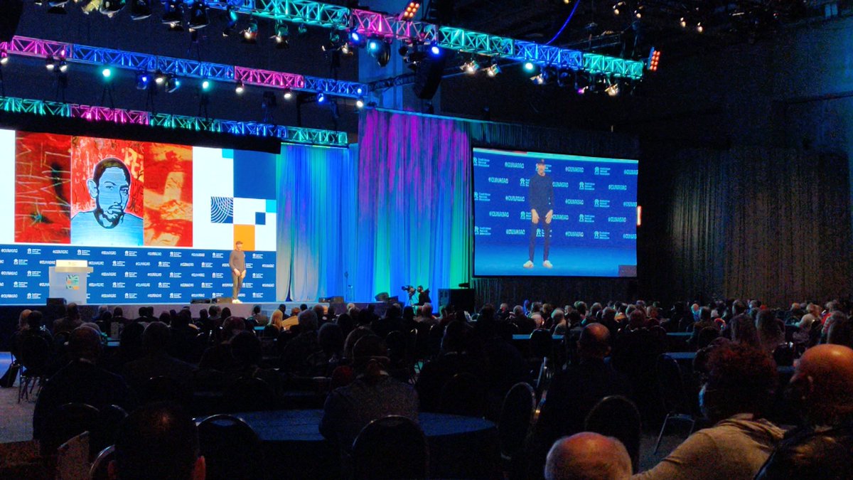 TruStage's tweet image. Key note speaker @MickEbeling has taken the stage at #CUNAGAC. Ebling is the founder of @NotImpossible an organization dedicated to solving systemic, social and structural problems. Today, he&apos;s talking about the power storytelling. #HelpOne